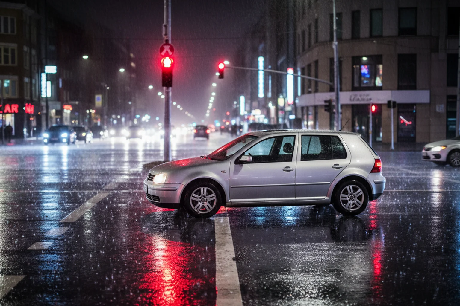 Auto steht über Haltelinie bei Rot
